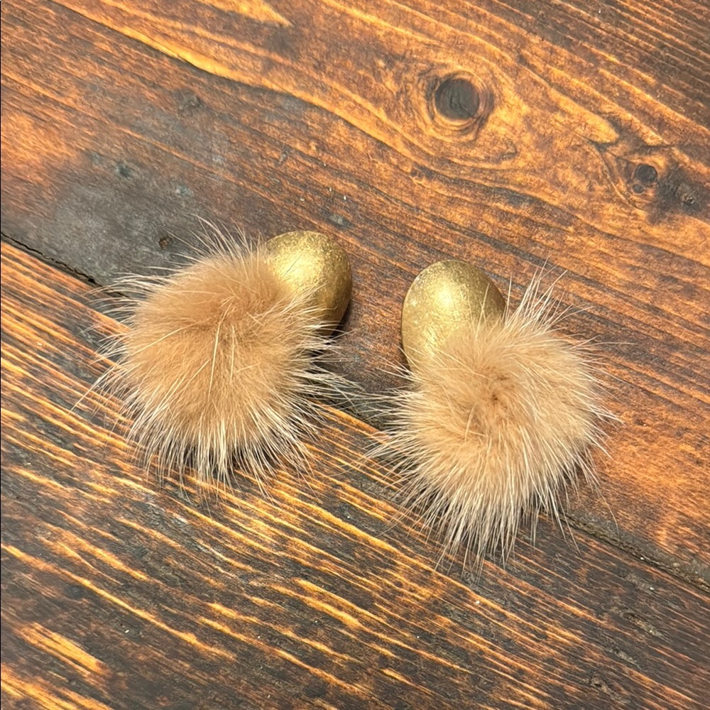 Chic Gold and Tan Mink Fur Earrings